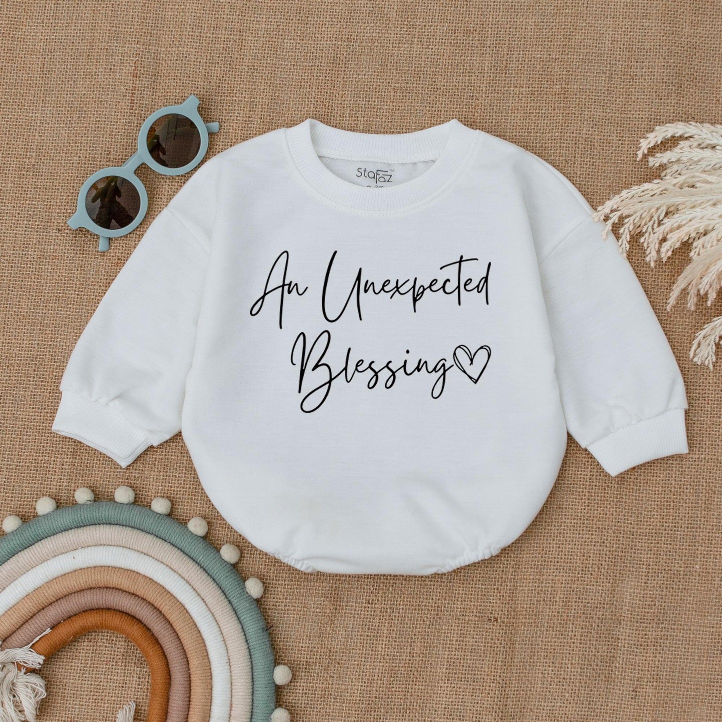 An Unexpected Blessing Bubble Romper Baby Announcement White Cursive Text Soft Baby Clothes Gift For Baby Shower Surprise Arrival