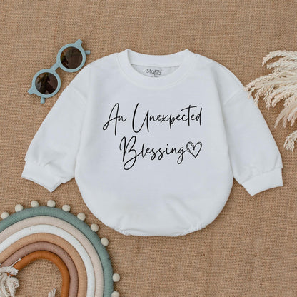 An Unexpected Blessing Bubble Romper Baby Announcement White Cursive Text Soft Baby Clothes Gift For Baby Shower Surprise Arrival