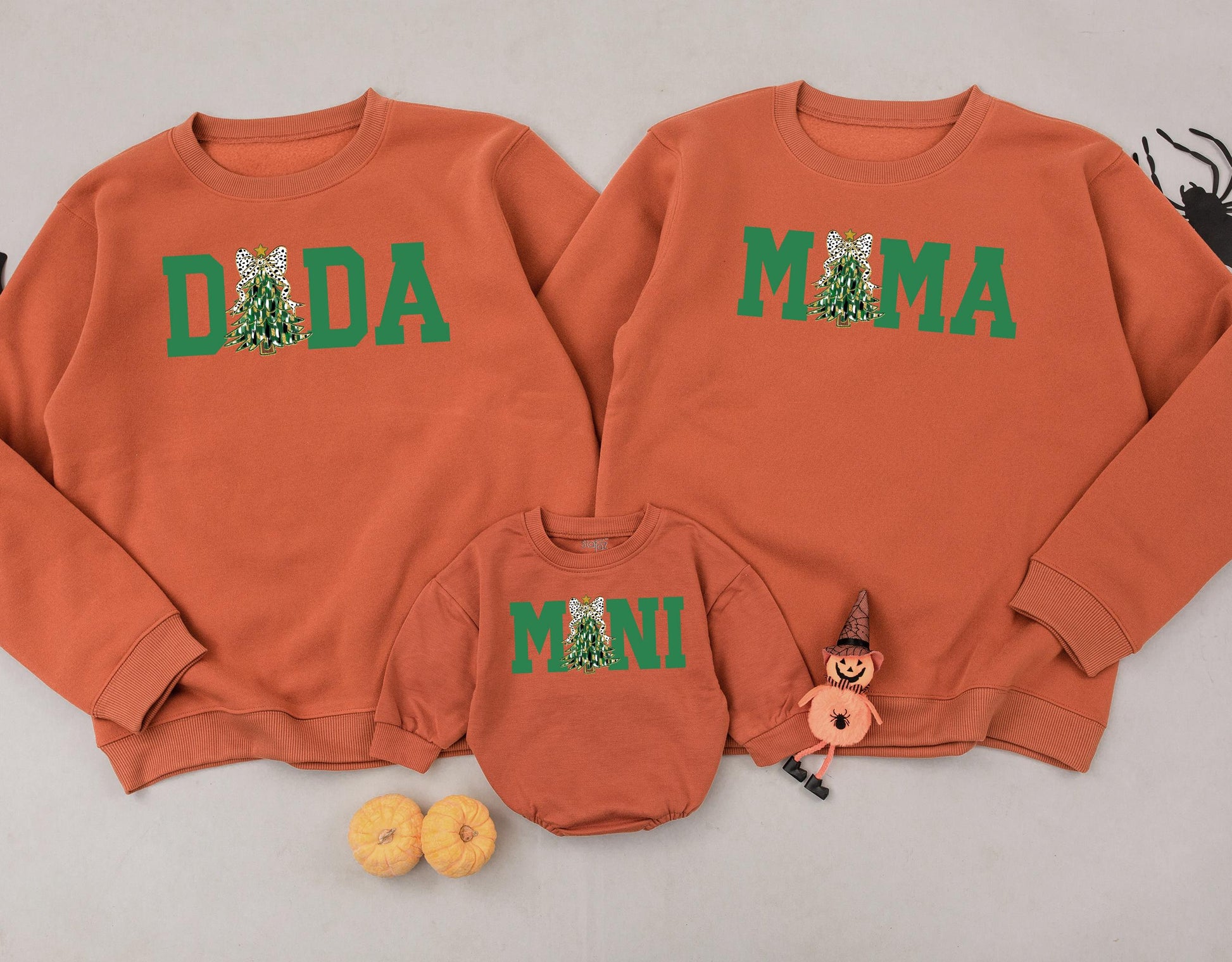 Dada Mama Mini Christmas Sweatshirts Family Matching Outfits Green Tree Dalmatian Bow Holiday Festive Baby Toddler Girl Gift Idea
