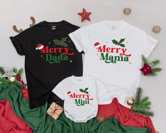 Matching Merry Christmas Family Shirts: Retro Holiday Design for Mom, Dad & Baby! First Christmas Outfit