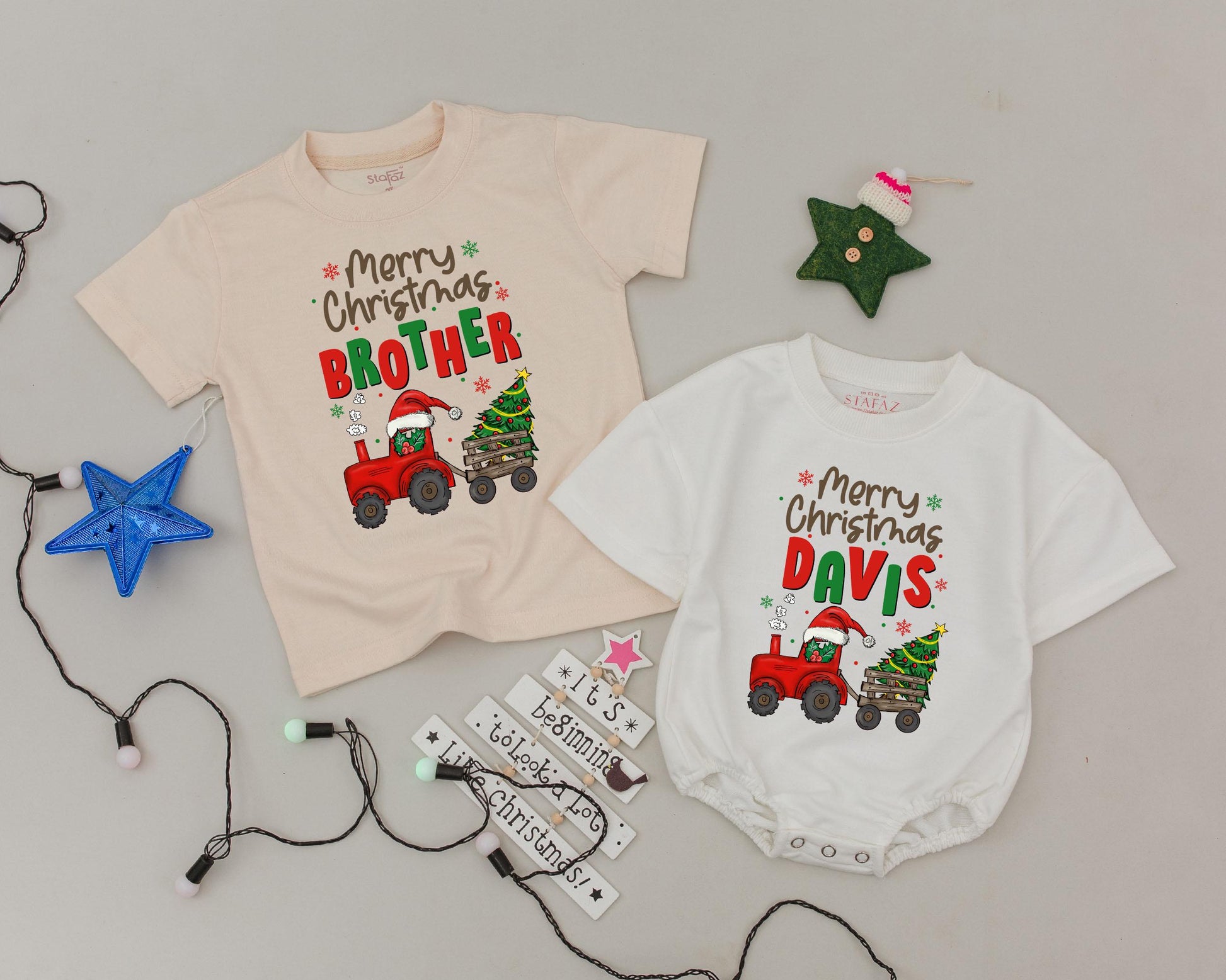 Matching Family Merry Christmas Shirts Personalized with Names Retro Truck Design Holiday Outfit for Baby, Mommy & Daddy