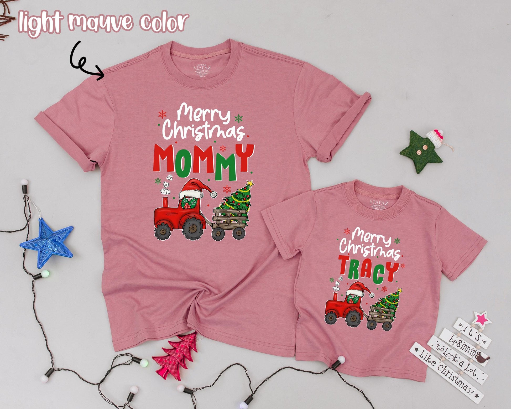 Matching Family Merry Christmas Shirts Personalized with Names Retro Truck Design Holiday Outfit for Baby, Mommy & Daddy