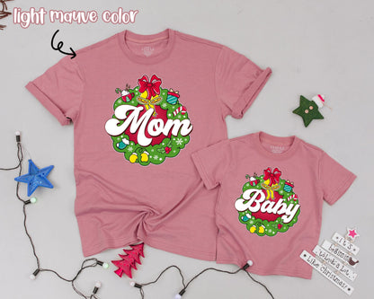 Custom Christmas Wreath Shirts for Family Matching Holiday Fun with Cocoa Bells & Gifts Cozy Festive Outfits