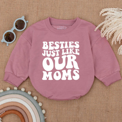 Besties Just Like Our Moms Bubble Romper Baby Girl Announcement Outfit White Pink Font Baby Shower Gift Newborn Clothes