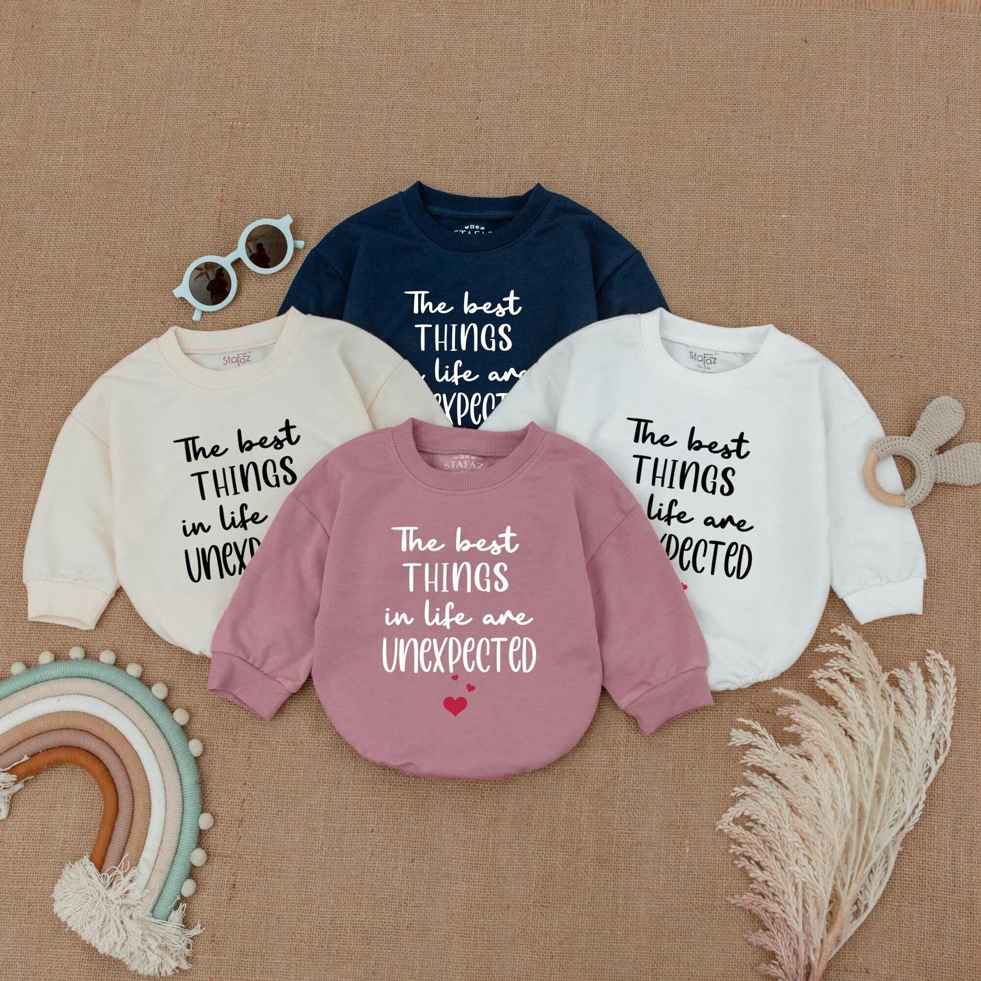Unexpected Joy Baby Bodysuit Bubble Romper, The Best Things in Life are Unexpected Outfit, Newborn Baby Clothes, Whimsical Shower Gift 130-140 chars
