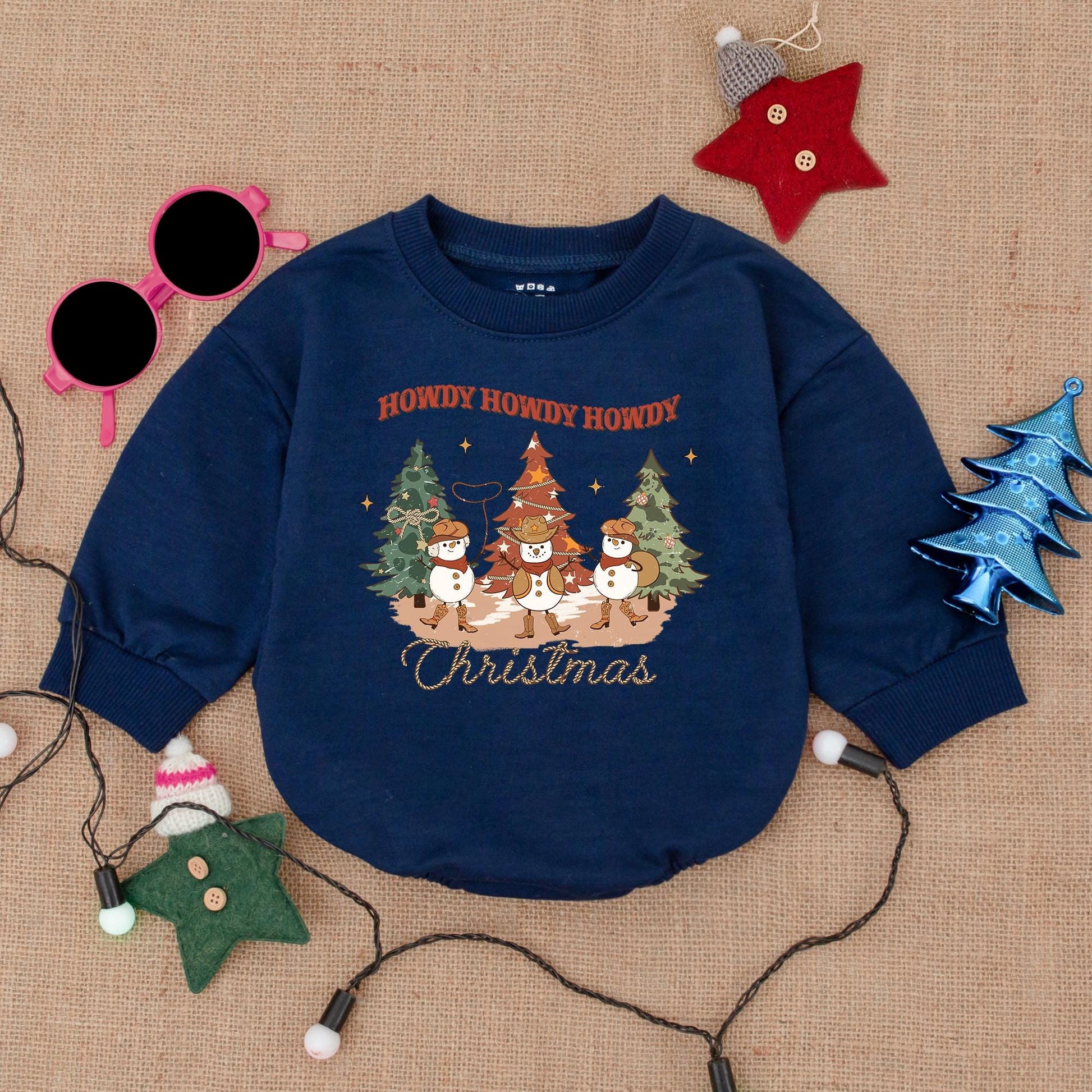 Cute Cowboy Western Christmas Baby Romper Snowman Howdy Christmas Outfit Newborn Infant Holiday Gift Warm Colors