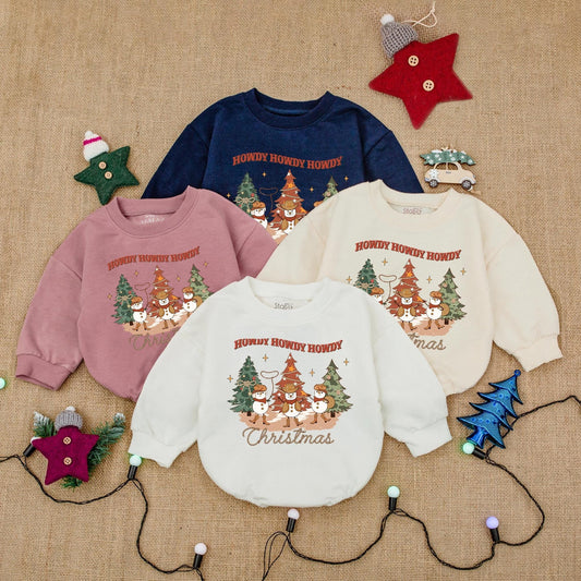 Cute Cowboy Western Christmas Baby Romper Snowman Howdy Christmas Outfit Newborn Infant Holiday Gift Warm Colors