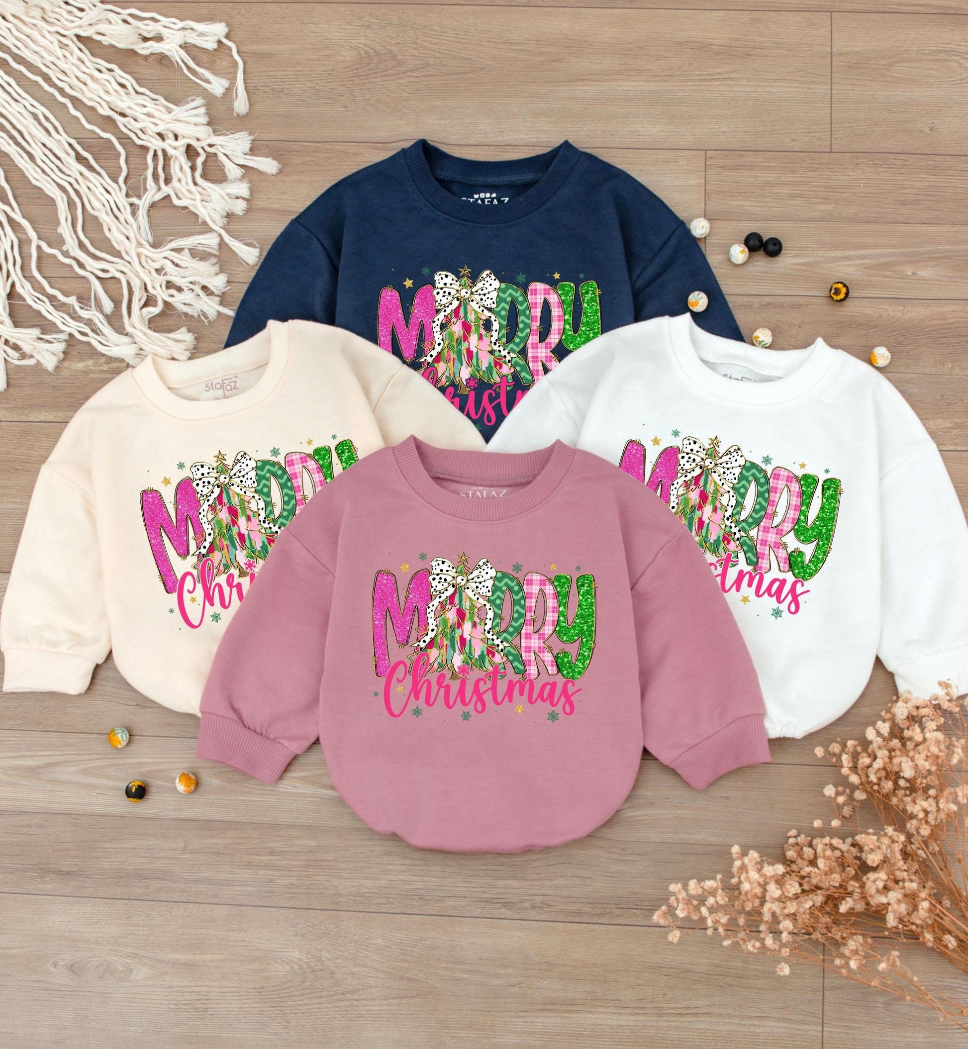 Merry Christmas Baby Bodysuit, Colorful Lettering, Cute Holiday Romper Outfit for Girls, Fun First Christmas Gift, Soft Cotton Sweater, Infant Clothes 139