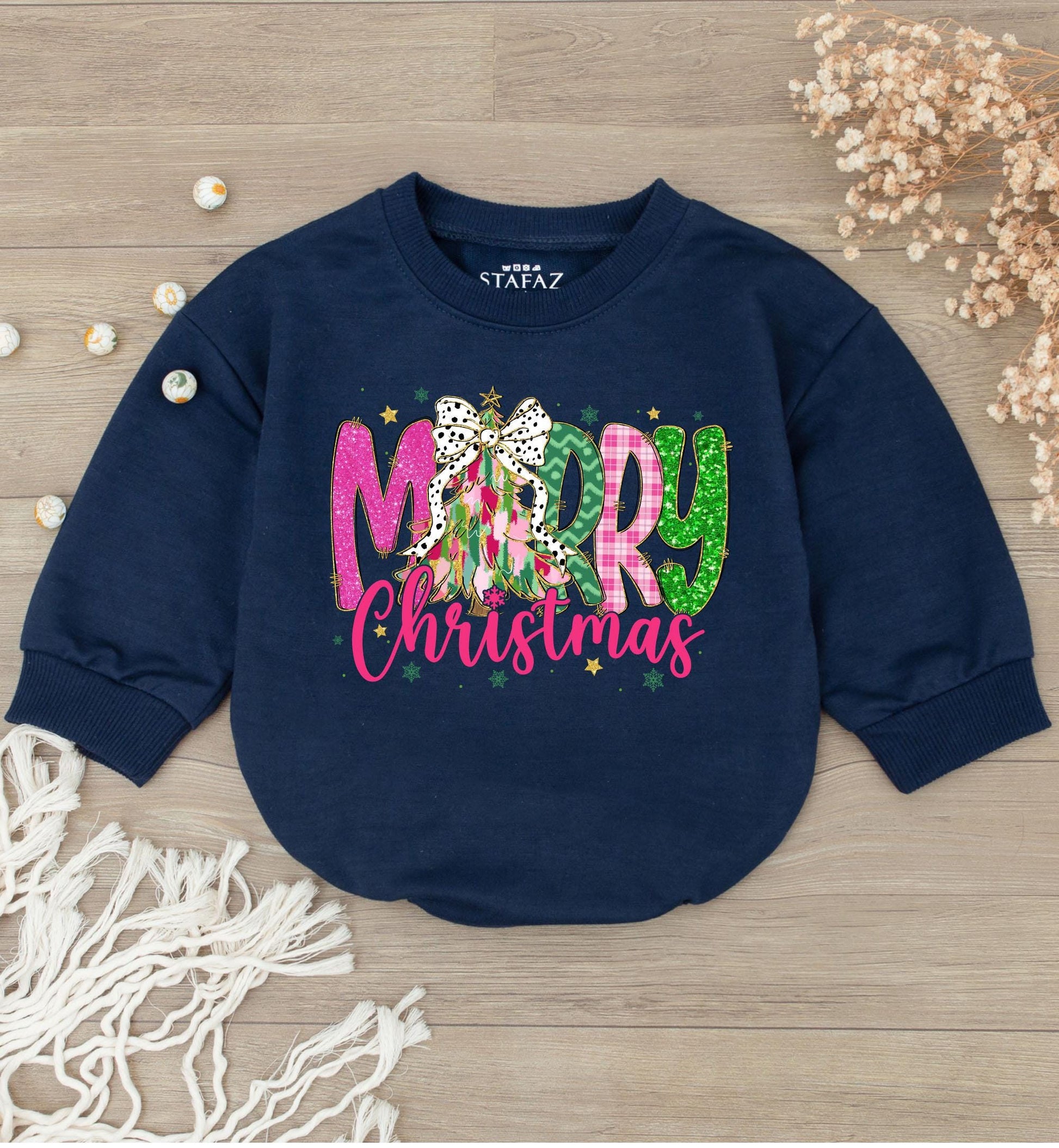 Merry Christmas Baby Bodysuit, Colorful Lettering, Cute Holiday Romper Outfit for Girls, Fun First Christmas Gift, Soft Cotton Sweater, Infant Clothes 139