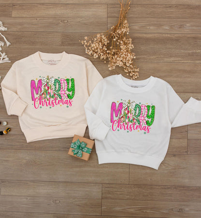 Merry Christmas Baby Bodysuit, Colorful Lettering, Cute Holiday Romper Outfit for Girls, Fun First Christmas Gift, Soft Cotton Sweater, Infant Clothes 139