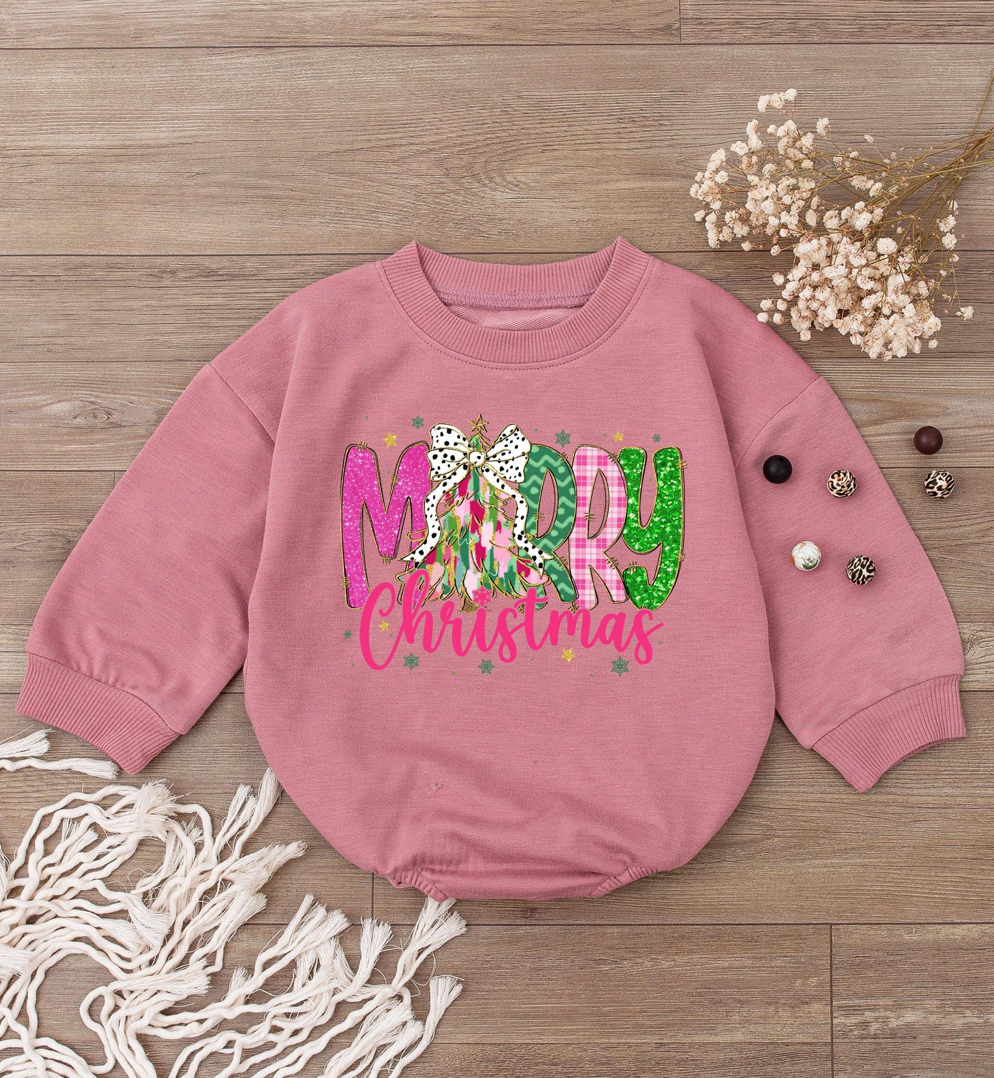 Merry Christmas Baby Bodysuit, Colorful Lettering, Cute Holiday Romper Outfit for Girls, Fun First Christmas Gift, Soft Cotton Sweater, Infant Clothes 139