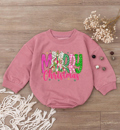 Merry Christmas Baby Bodysuit, Colorful Lettering, Cute Holiday Romper Outfit for Girls, Fun First Christmas Gift, Soft Cotton Sweater, Infant Clothes 139