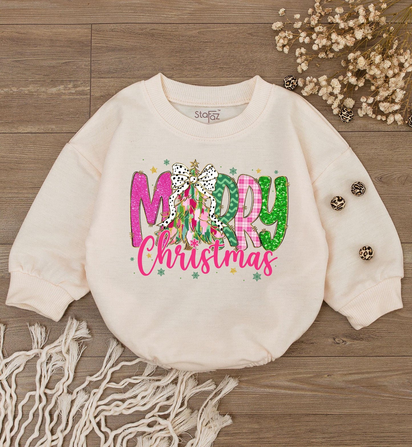 Merry Christmas Baby Bodysuit, Colorful Lettering, Cute Holiday Romper Outfit for Girls, Fun First Christmas Gift, Soft Cotton Sweater, Infant Clothes 139