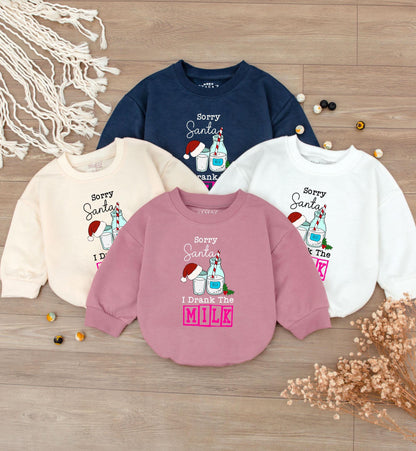Sorry Santa I Drank The Milk Romper Whimsical Christmas Baby Outfit Long Sleeve Bodysuit Cozy Holiday Infant Clothes First Christmas Bodysuit 137