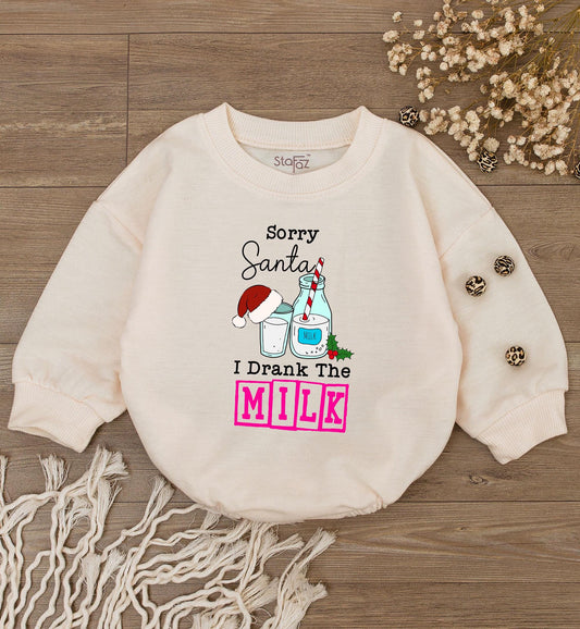 Sorry Santa I Drank The Milk Romper Whimsical Christmas Baby Outfit Long Sleeve Bodysuit Cozy Holiday Infant Clothes First Christmas Bodysuit 137