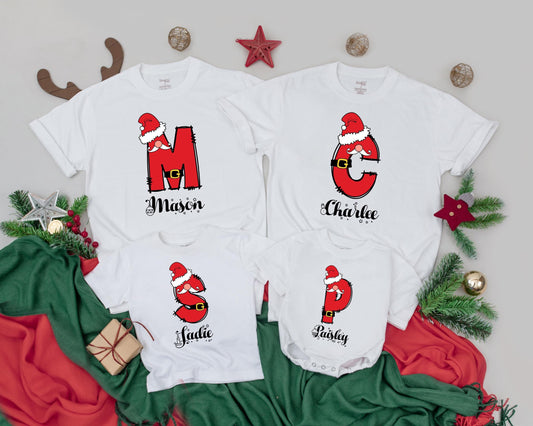 Personalized Santa Letter Christmas Crew Shirt Matching Family Outfit Red Santa Design Names Holiday Ornaments Vintage Merry Christmas