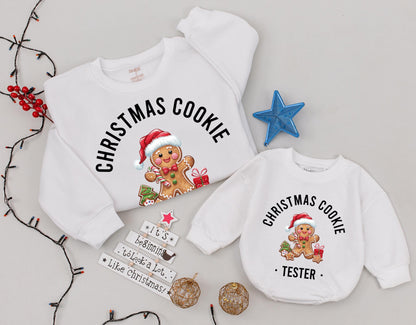 Adorable Christmas Cookie Baker & Tester Matching Sweatsuit for Mom and Baby Gingerbread Character Festive Holiday Outfit