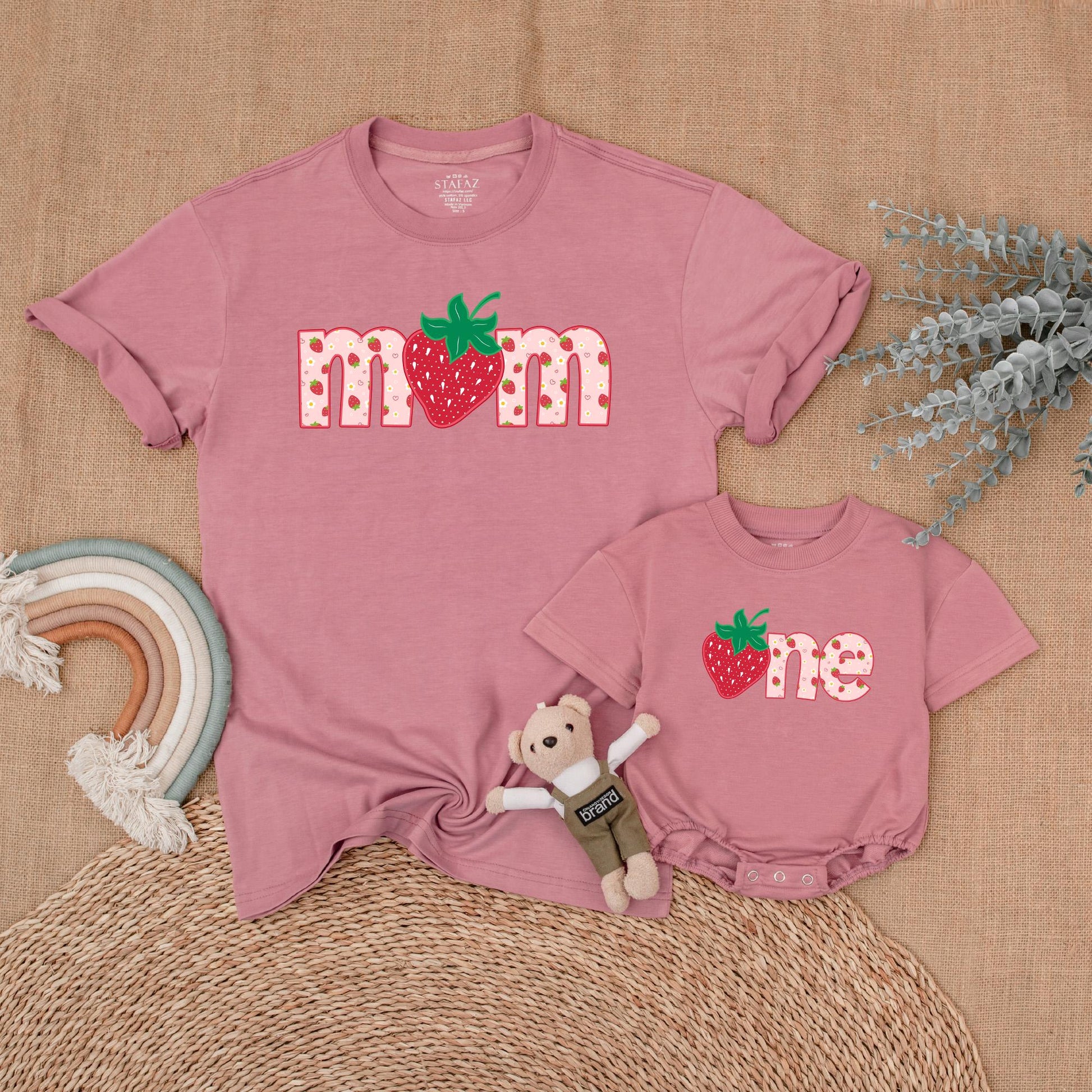 Berry Sweet First Birthday Family Matching Shirts & Romper Strawberry Design Mommy Dad Brother One Year Outfit