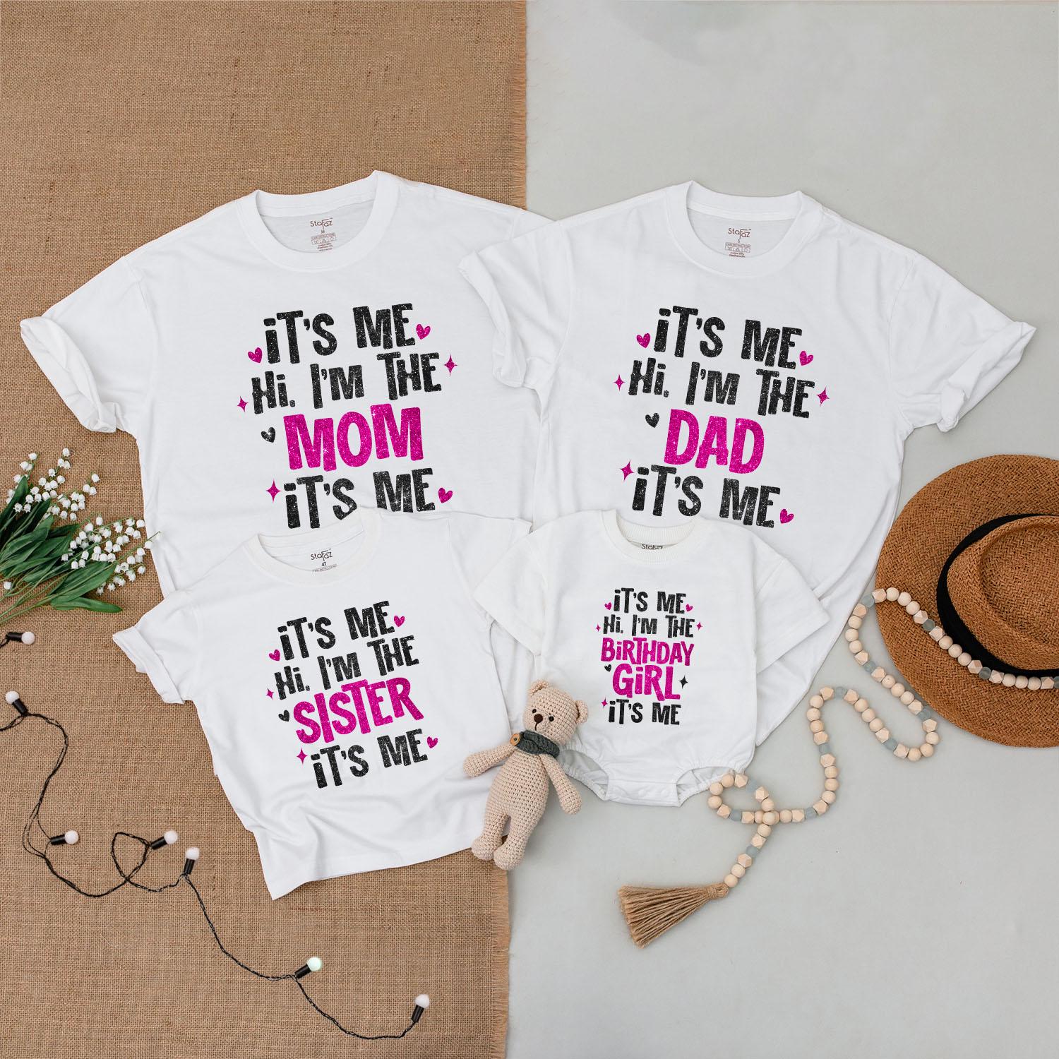 Birthday Girl Glitter Outfit! Matching Family Shirts: It's Me Hi, I'm the... Romper, Sister Tee, Mommy and Me Set, Fun Pink Star Gift for Girls 137