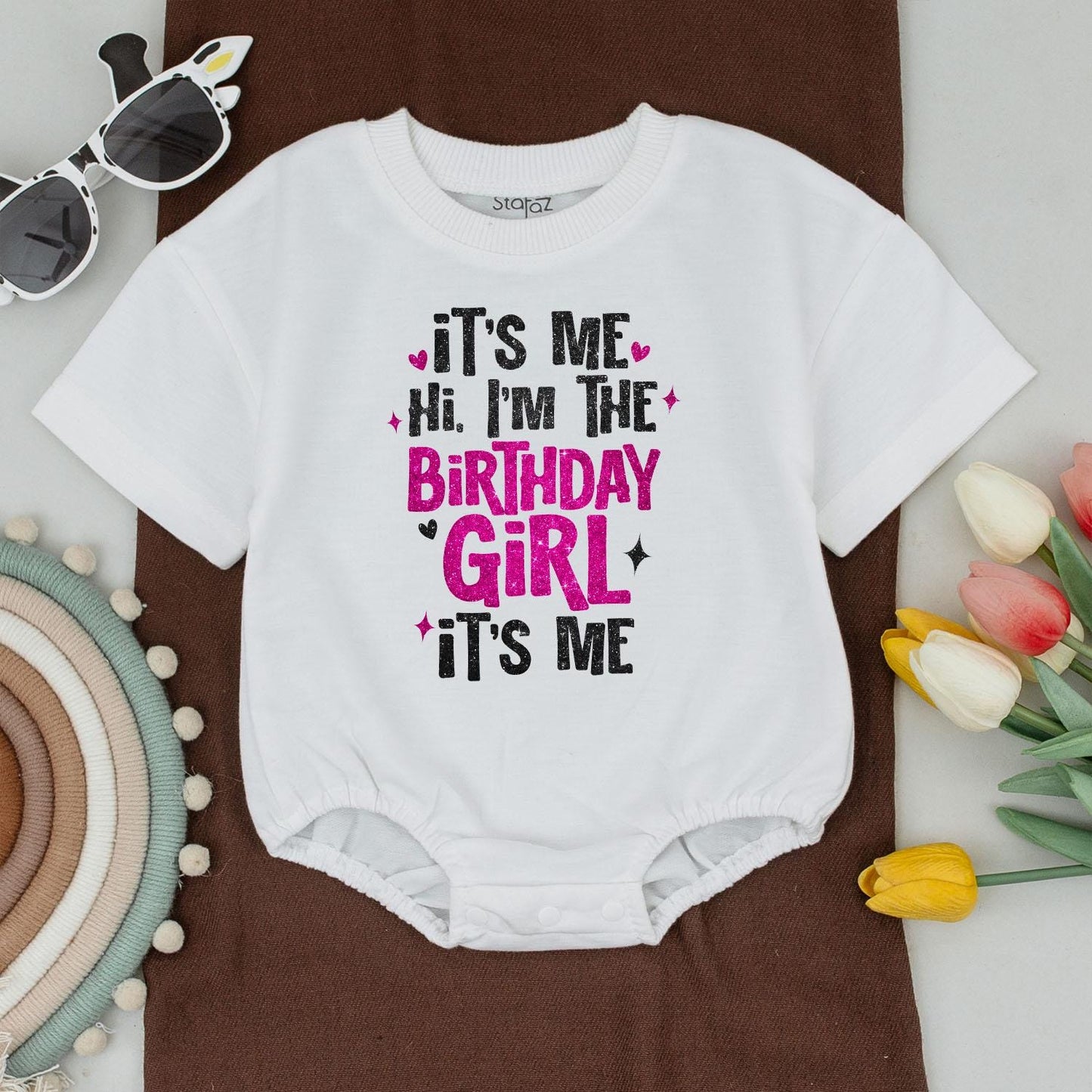 Birthday Girl Glitter Outfit! Matching Family Shirts: It's Me Hi, I'm the... Romper, Sister Tee, Mommy and Me Set, Fun Pink Star Gift for Girls 137