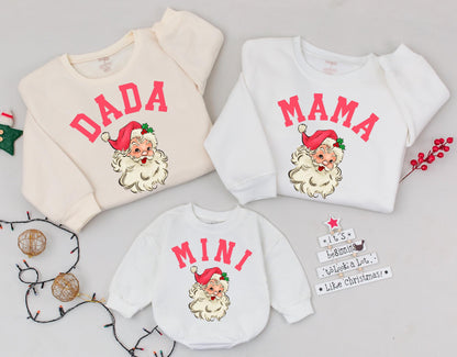 Matching Mama Dada Mini Christmas Sweatshirts Retro Pink Santa Mom Toddler Outfit Christmas Sweater Gift