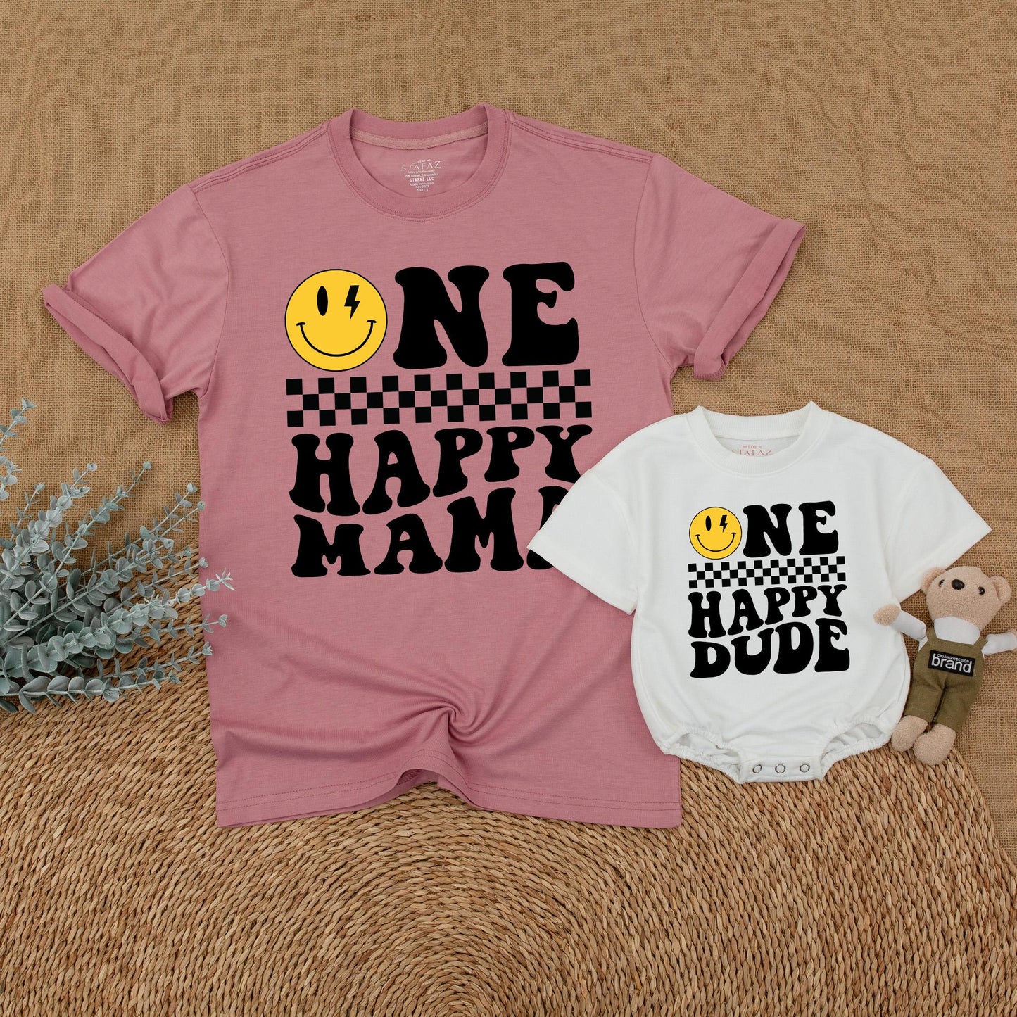 Matching Happy Face Birthday Family Shirts: One Cool Dude & Family Outfit, Retro Smiley Design, Custom Ages, Comfortable Cotton