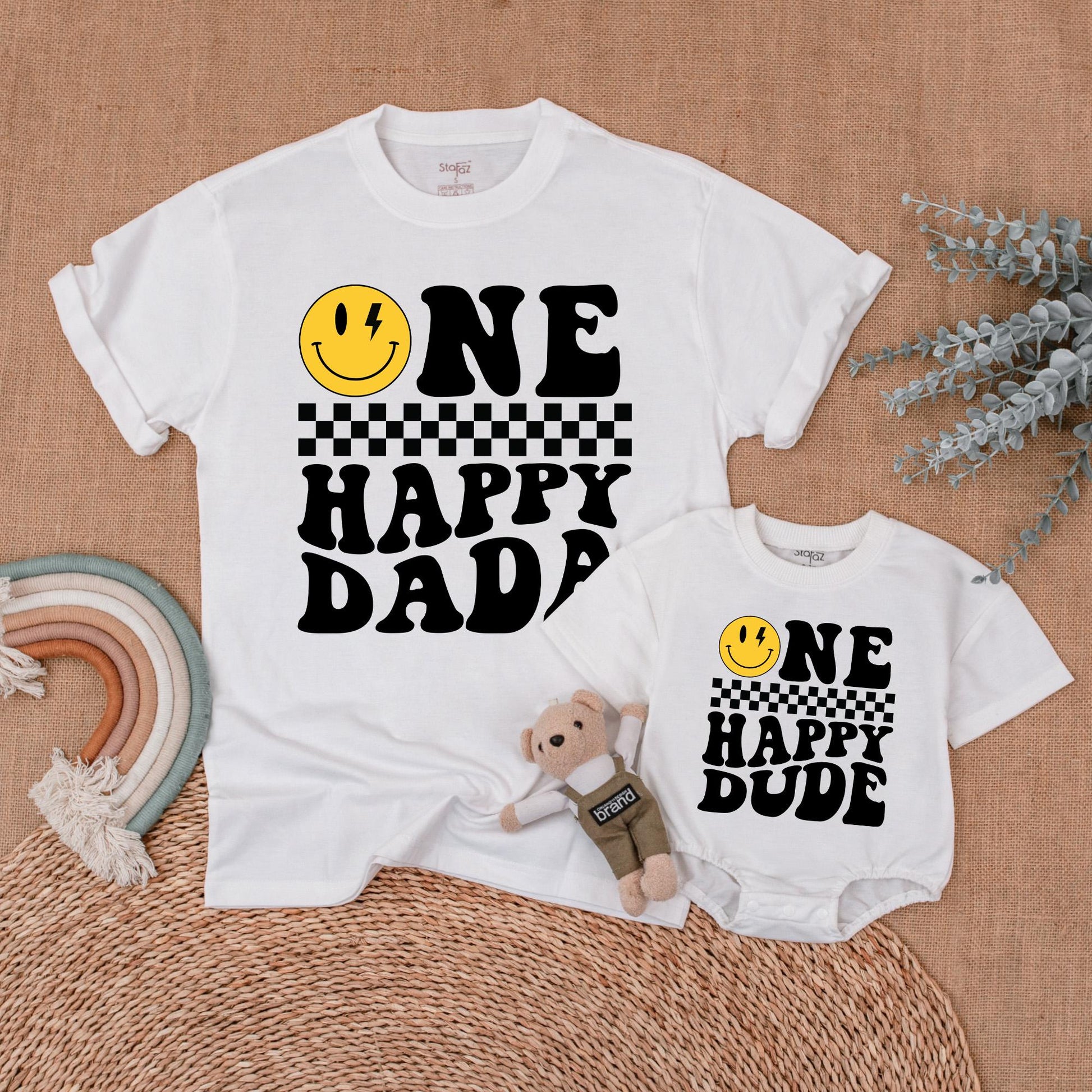 Matching Happy Face Birthday Family Shirts: One Cool Dude & Family Outfit, Retro Smiley Design, Custom Ages, Comfortable Cotton
