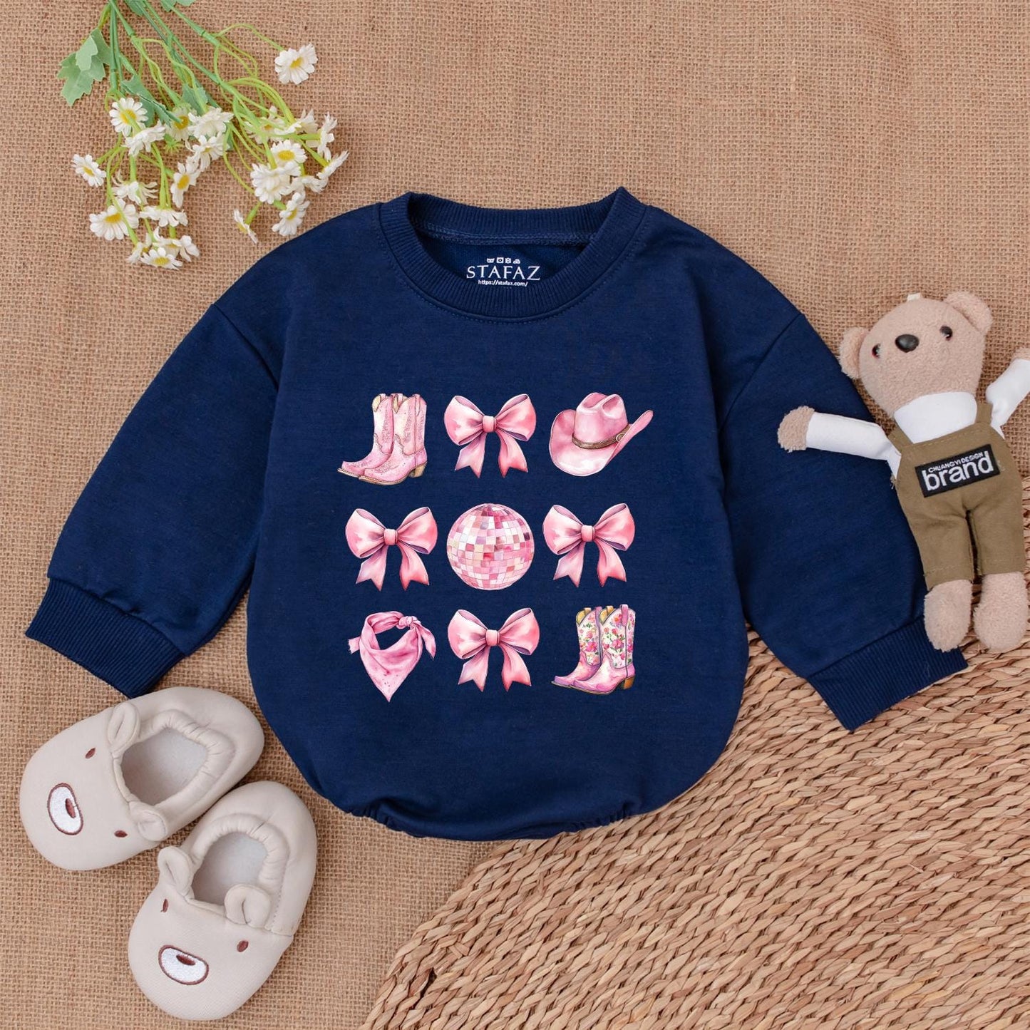 Sweet Pink Watercolor Western Cowgirl Romper with Boots Hats Disco Balls First Birthday Outfit Newborn Toddler Baby Girl Shower Gift
