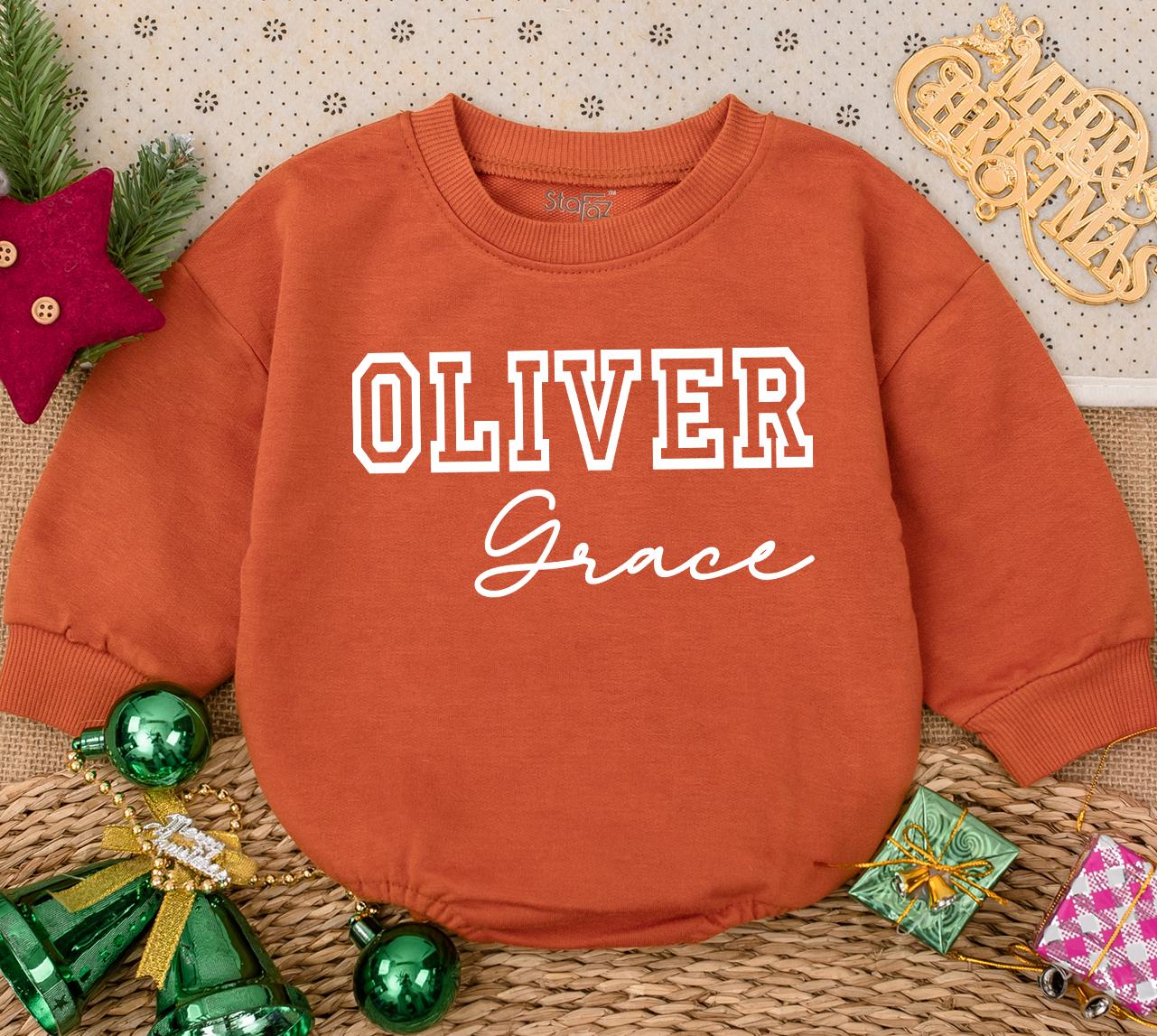 Personalized Oliver & Grace Baby Bodysuit and Hat Set, Modern Newborn Outfit, Custom Name Gift, Black and White Going Home Clothes, Baby Shower Present 139