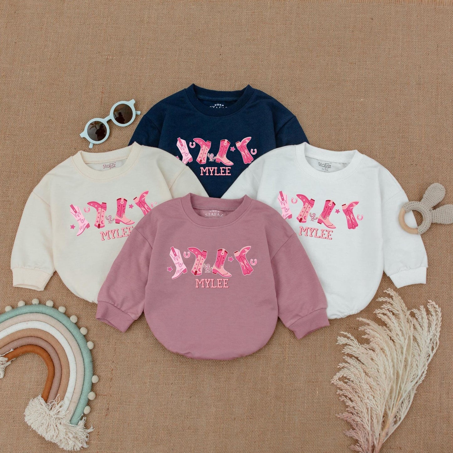 My First Rodeo Bubble Romper Adorable Western Cowgirl Pink Boot Design 1st Birthday Outfit Baby Girl Newborn Gift