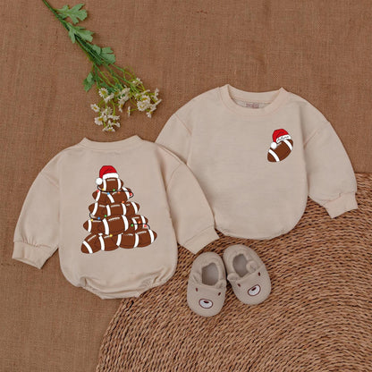 Personalized Baby Football Christmas Tree Romper First Christmas Outfit Festive Lights Santa Hat Playful Design Newborn Boy Girl Shower Gift Trendy