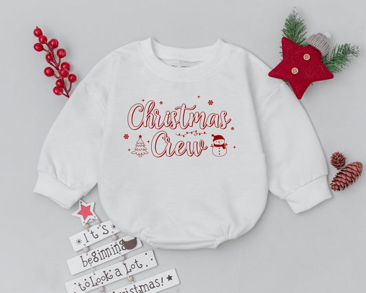 Christmas Crew Romper Red Festive Baby Outfit Newborn Bodysuit Snowflakes Christmas Tree Snowman Infant Clothes Holiday Baby Shower Gift