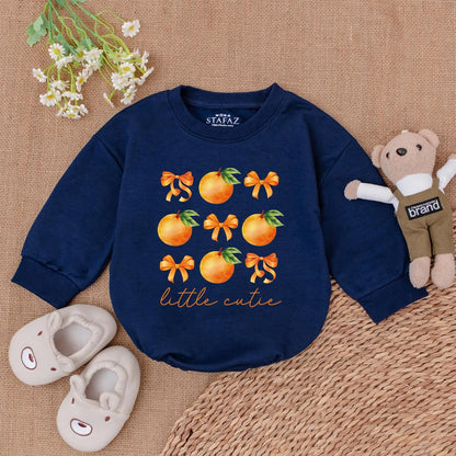 Little Cutie Orange Fruit Baby Girl Bubble Romper Bodysuit Outfit with Green Leaves and Bows Perfect Newborn Shower Gift First Birthday Celebration
