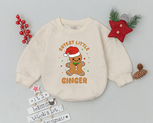Cutest Little Ginger Gingerbread Man Christmas Bubble Romper Infant Bodysuit Festive Red Santa Hat Holly Xmas Baby Newborn Outfit Gift