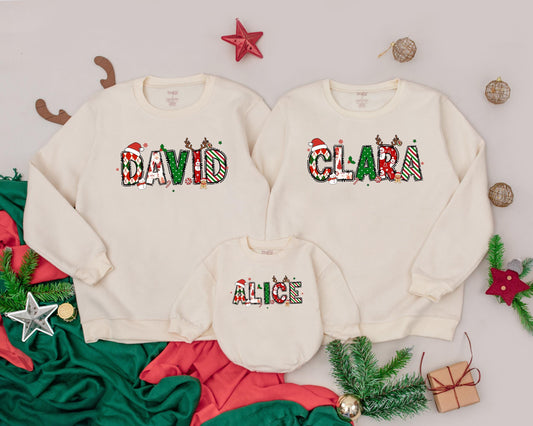 Custom Family Christmas Sweatshirt, Matching Personalized Name Sweater for Mom, Dad, and Kids, Festive Holiday Outfit, Christmas Gift, Soft and Cozy (139 chars)