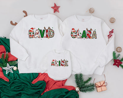 Custom Family Christmas Sweatshirt, Matching Personalized Name Sweater for Mom, Dad, and Kids, Festive Holiday Outfit, Christmas Gift, Soft and Cozy (139 chars)