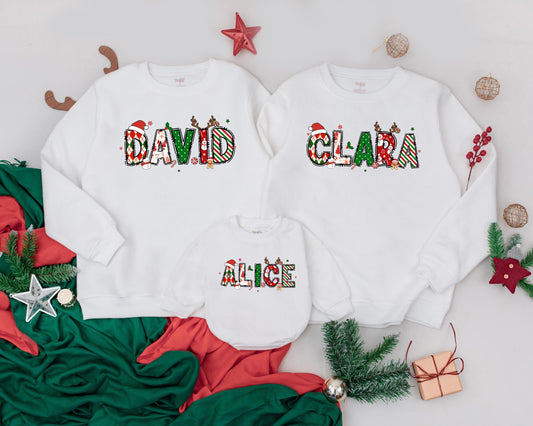 Custom Family Christmas Sweatshirt, Matching Personalized Name Sweater for Mom, Dad, and Kids, Festive Holiday Outfit, Christmas Gift, Soft and Cozy (139 chars)
