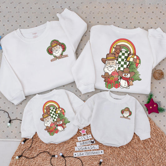 Vintage Retro Cowboy Santa Christmas Sweatshirt Country Western Merry Christmas Y'all Leopard Print Holiday Family Crewneck Apparel