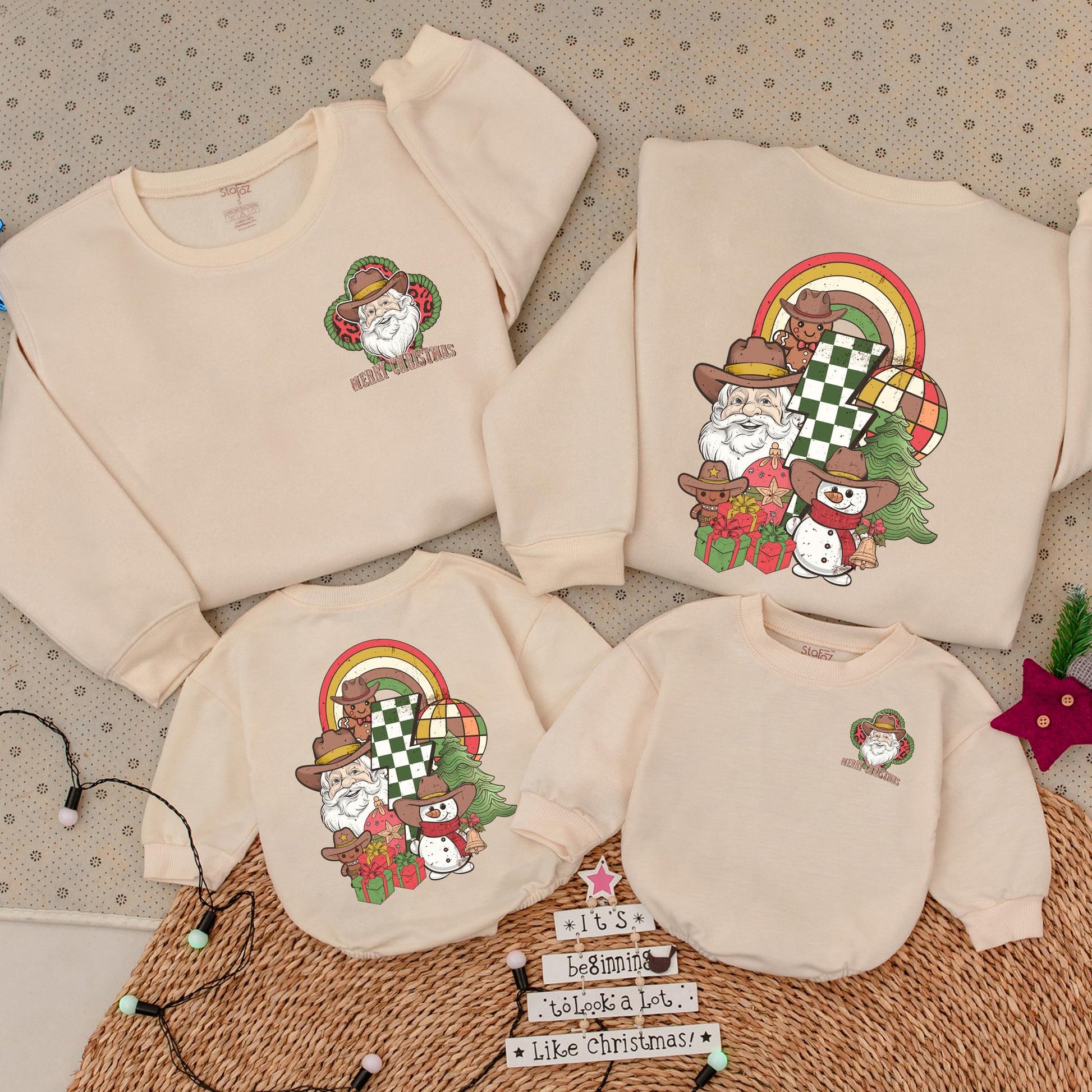 Vintage Retro Cowboy Santa Christmas Sweatshirt Country Western Merry Christmas Y'all Leopard Print Holiday Family Crewneck Apparel