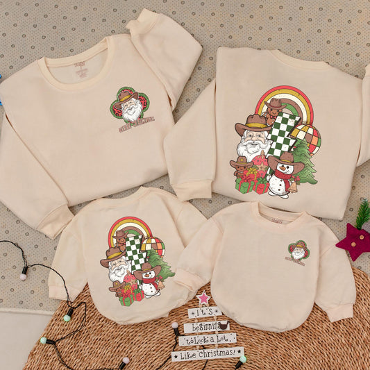 Vintage Retro Cowboy Santa Christmas Sweatshirt Country Western Merry Christmas Y'all Leopard Print Holiday Family Crewneck Apparel