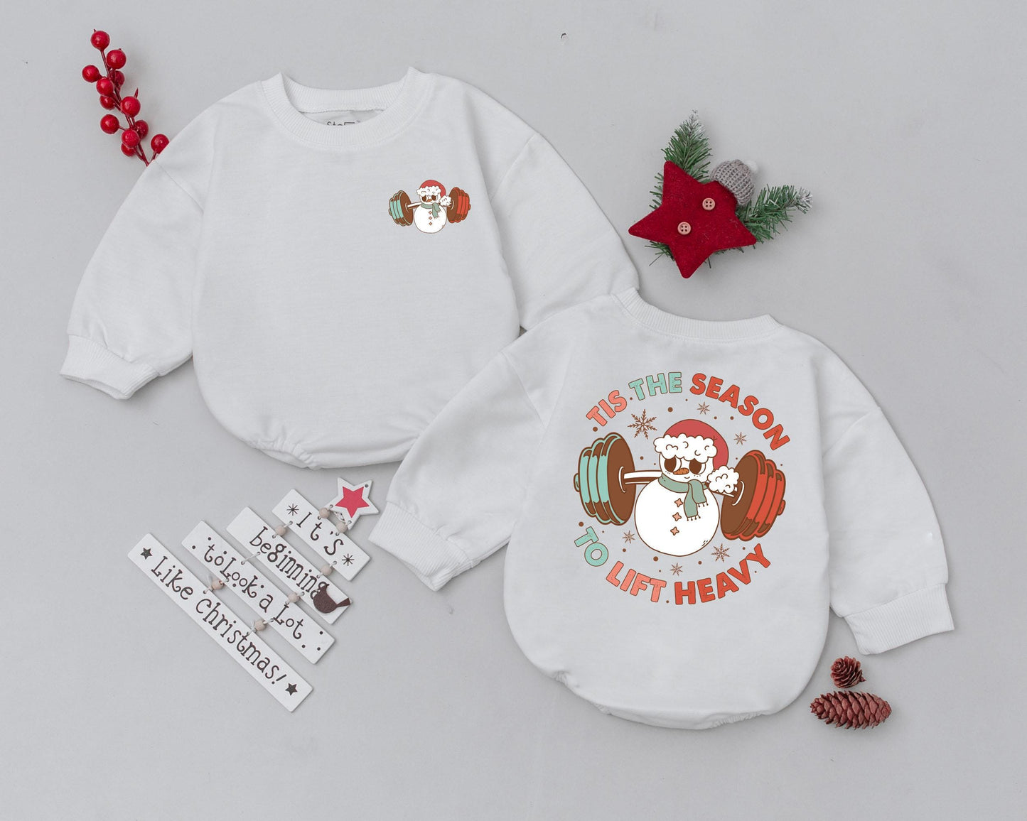 Baby's First Christmas Retro Snowman Bubble Romper 'Tis the Season Lift Outfit Festive Newborn Baby Shower Gift Brown Red Teal Holiday Clothes