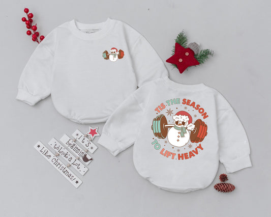 Baby's First Christmas Retro Snowman Bubble Romper 'Tis the Season Lift Outfit Festive Newborn Baby Shower Gift Brown Red Teal Holiday Clothes