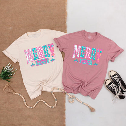 Custom Merry Mama Mini Matching Christmas Outfits Pink Turquoise Holly Berry Chevron Snowflake Patterned T-shirt Baby Bodysuit Gift