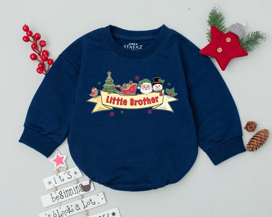 Big Brother Little Sister Matching Christmas Outfit Baby Toddler Infant Festive Holiday Santa Snowman Tree Sleigh Design Bodysuit Romper Apparel Gift