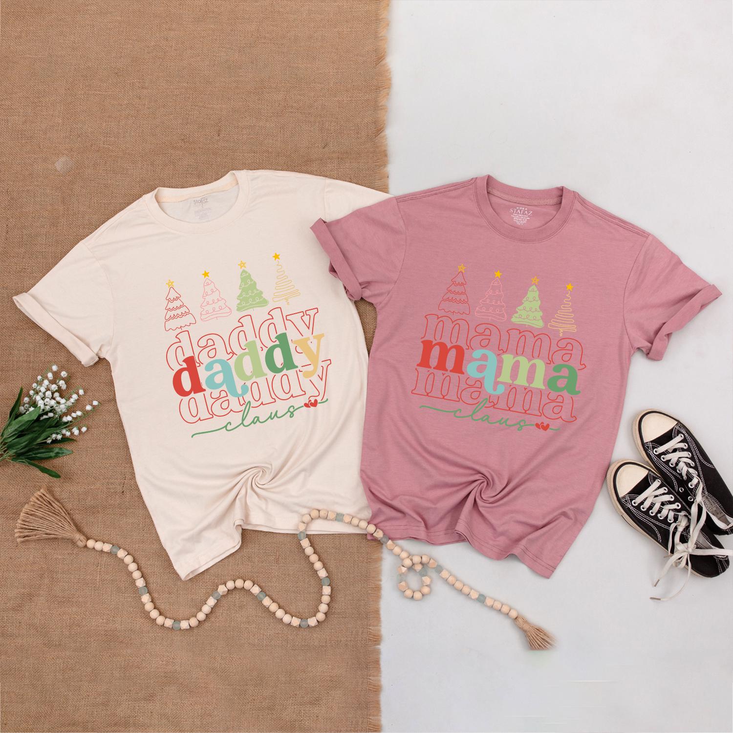 Personalized Matching Family Christmas Shirts Mama Mini Daddy Sister Festive Line Art Tree Design Holiday Outfit Tees for All