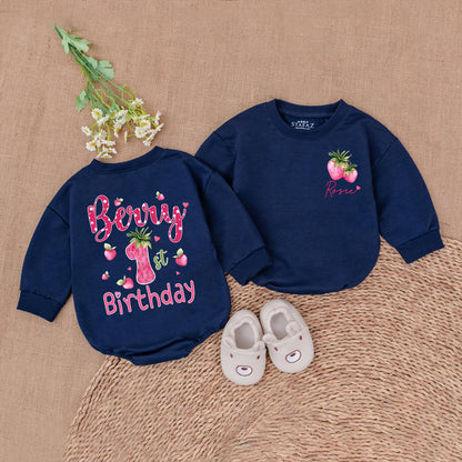 Personalized Berry 1st Birthday Strawberry Romper Cute Baby Girl Sweet One Celebration Bubble Bodysuit Cheerful Infant Shower Gift
