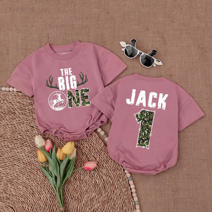 The Big One Hunting Birthday Romper Boys Deer Hunting Baby Bodysuit First Birthday Outfit Wild One 1st Birthday Boys Cotton Comfortable Outdoor Adventure Gift