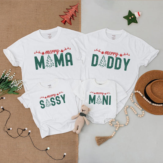 Merry Christmas Family Matching Shirts: Mama, Mini & More! Santa Sleigh Outfit, Cute Holiday Tee, Soft Cotton Blend, Festive Xmas Party, Baby Toddler Clothes