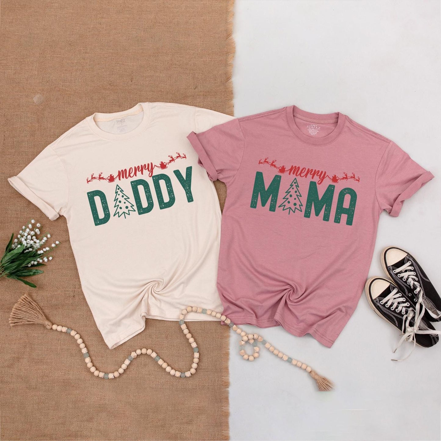 Merry Christmas Family Matching Shirts: Mama, Mini & More! Santa Sleigh Outfit, Cute Holiday Tee, Soft Cotton Blend, Festive Xmas Party, Baby Toddler Clothes