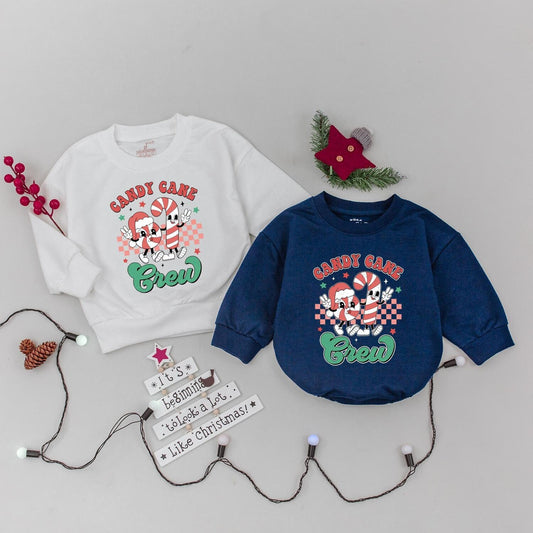 Retro Candy Cane Crew Christmas Sweatshirt: Vintage Holiday Fun for the Family, Baby's First Xmas, Soft & Comfy Christmas Gift for Kids 138 chars